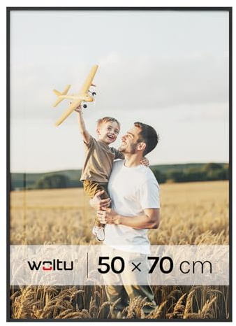 WOLTU Bilderrahmen 50x70 cm, Fotorahmen Schwarz, Aluminium, mit Passepartout, zum vertikalen oder horizontalen Aufhängen/Aufstellen, für Fotos, Bilder
