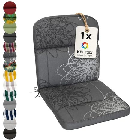 KETTtex EXKLUSIV Auflage Niederlehner anthrazit floral I Gartenstuhl Polster 100x50x7cm I hochwertige und Pflegeleichte Sesselauflage I Wetter- und formbeständige Stuhlauflage I KTH3 Sitzauflage