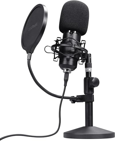 GXTrust 269 Emita II Microphone avec Bureau Support Réglable, Filtre Anti-Pop et Anti-Vent, Gamer USB Micro avec Directivité Cardioïde pour PC, PS4, PS5, Podcast, Youtube, ASMR, Streaming, Noir