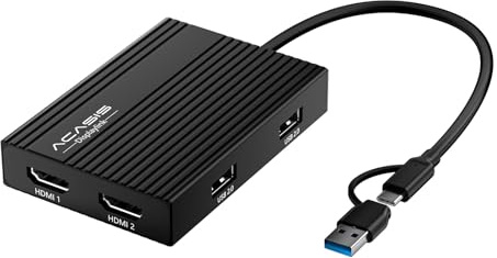 Acasis DisplayLink USB C to Dual HDMI Adapter, 4K@60Hz, 100W PD, BLACK | 3 USB-A, aluminum docking station for Mac M1-M4/Win. Driver needed. Disable HDCP beforehand for normal use