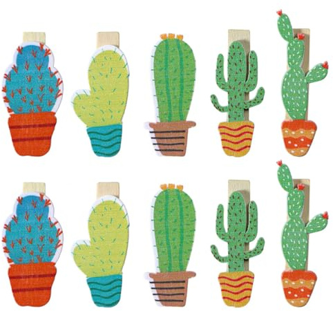 Artibetter 10 Pezzi Mollette Portafoto in Legno a Forma di Cactus Corda, Riutilizzabili per Tenere Appunti e Decorazioni per Matrimoni e Compleanni