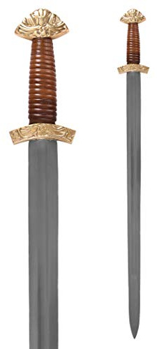 Battle-Merchant Wikingerschwert mit verziertem Messing Knauf & Parier | Langschwert aus Stahl, inkl. Scheide, Schwert Replik, Historisches Sammlerstück & Dekoration, ab 18