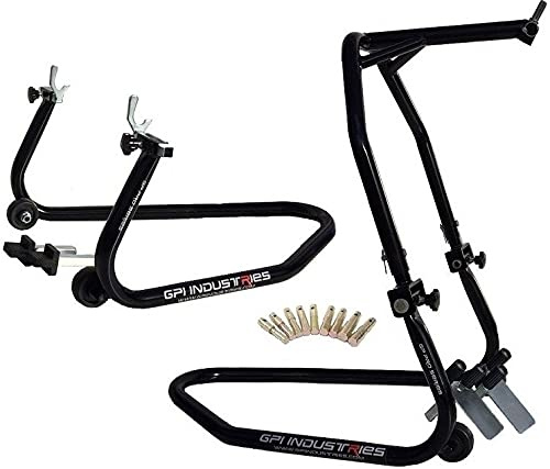 GP Pro Series - Gloss Black Universal Front and Rear Stand Set Motorcycle Sportbike Paddock Stands Lifts For Kawasaki Suzuki Honda Yamaha BMW Ducati Triumph Sport and Sport Touring Bikes