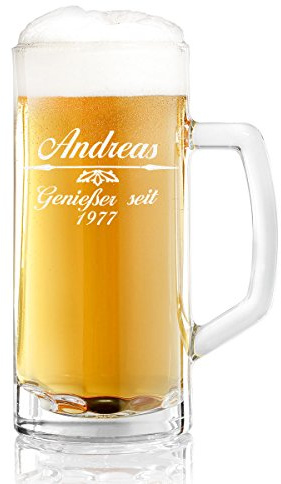 polar-effekt Bierglas personalisiert mit Gravur - Bierkrug Name und Jahr - Bierseidel Henkel als Vatertagsgeschenk - Geschenk-Idee zum Geburtstag 0,5l