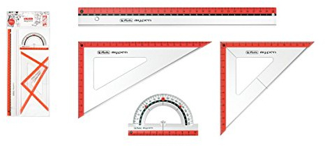 Herlitz Geometrie-Set 4tlg / 2x Geo-Dreieck, Lineal, Winkelmesser / Farbe: rot
