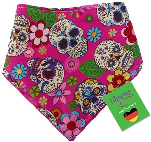 Dimples Mexikanische Totenköpfe pink Hundehalstuch - Day of the Dead Bandana für Hunde und Katzen - Hunde Besitzer Geschenk - Handgemachtes Accessoire 65cm