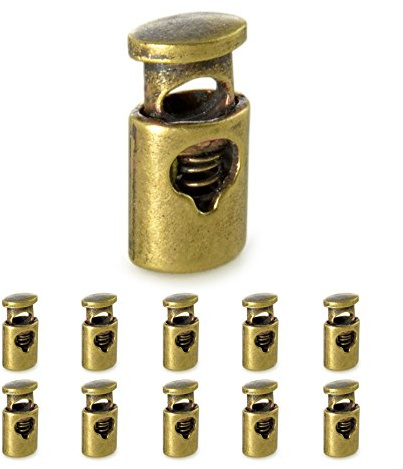 Ganzoo 10 fermacordini in metallo finitura Bronze, stopper dritto a 1 foro per lacci cordoncini e stringhe, per giacche felpe hoodie pantaloni sport, zaino tenda e accessori campeggio, 17x9mm foro 4mm