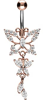 PIERCINGLINE Bauchnabelpiercing Titan Schmetterling Design 925er Silber Bananabell Piercing roségoldfarben