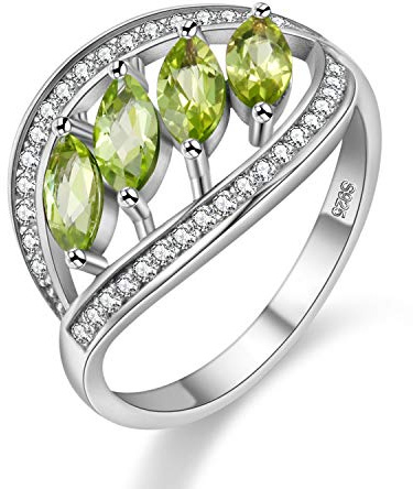 Uloveido Bague de fiançailles en argent sterling 925 avec péridot naturel 4 pierres, J1/2(49.3mm), Cristal, Péridot