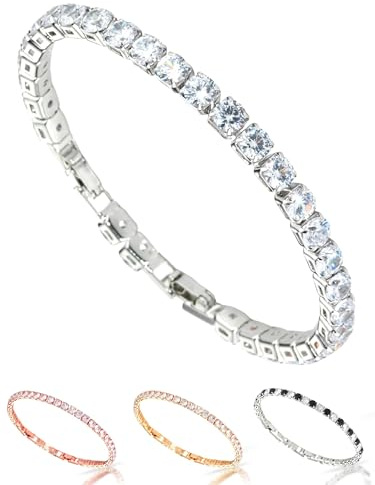 inSCINTILLE Tennisarmband Damen und Herren Armband Unisex mit Zirkonen und Verstellbarer Schnappverschluss (Größe der Steine: 0,40 Cm, Silberne Kette - Weißer Stein)