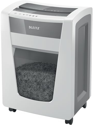 Leitz IQ Aktenvernichter Office Pro, Super Mikroschnitt, Sicherheitsstufe P5+, 8-7 Blatt (70-80 g/m²), TÜV+GS zertifiziert, 4 Stunden Dauerbetrieb, 30L Behälter, Sehr leiser Schredder, Weiß, 80040000