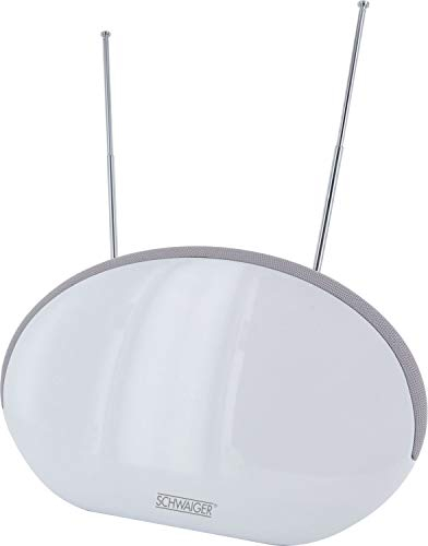SCHWAIGER 720358 DVB-T2 Zimmerantenne aktiv mit Verstärker DAB+ DVB-T Antenne Fernsehen LTE-Sperrfilter Empfang Digitales Fernsehen Teleskopstäbe mit Standfuß