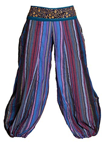 PANASIAM Haremshose Damen - Weite Loungehose im Boho-Stil - Ethno Hose | Pumphose aus 100% Baumwolle, mit verziertem Bund & Knöpfen, bequeme Freizeithose für Festival, Retreat & Alltag, Muckhose