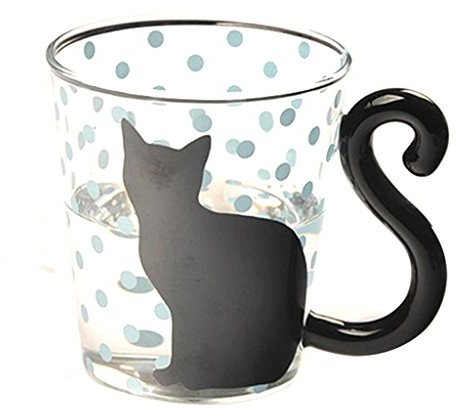 Inzopo Tasse en Verre Tasse de Thé Mug Créatif Chat Mignon Pois Bleu