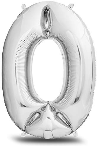 envami® Ballon gonflable en aluminium en forme de chiffre Taille XXL Argenté 101 cm Décoration d'anniversaire Vole à l'hélium (nombre 0)