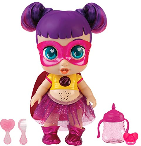 SUPER CUTE LITTLE BABIES - Muñecas Glitzy Cool Sisi, Muñeca Superheroína bebé con biberón, Ropa Reversible y Accesorios, muñeca interactiva con luz y Sonidos, niñas y niños 3 años, Famosa (UPU02200)