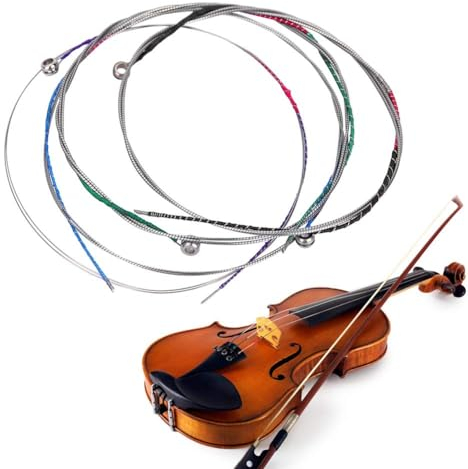 Violinsaiten 4/4 Full Set, Universal Saite Classic Violin Ersatz Stahlsaiten E-A-D-G Violinen Stahlkern Geigensaiten für 4/4 Violinteile