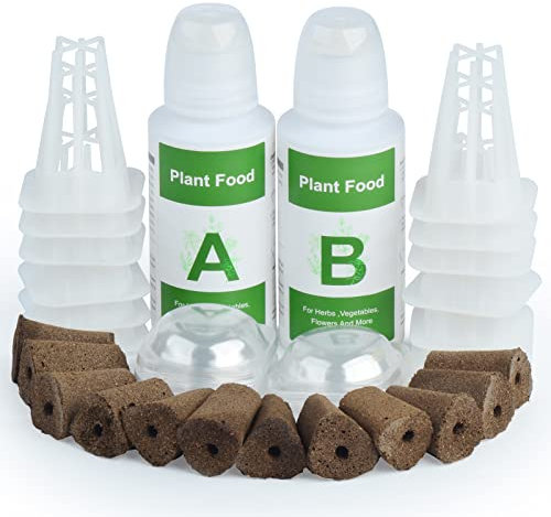 WETPIA Indoor Hydroponics Garden kit Seed Pods Kit with A&B Solid Nutrients,12 pcs Grow Sponges 12 pcs Grow Baskets 12 pcs Grow Domes(Seeds not Included)