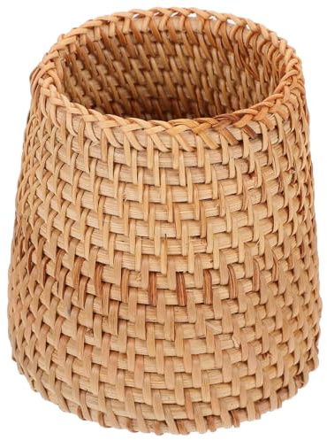 DOITOOL 1pc Woven Vase Basket- Small Wooden Wicker Basket Rattan Vase- 10cm Tall Woven Multifunctional Pencil Pot for Pencil Cosmetic Brushes