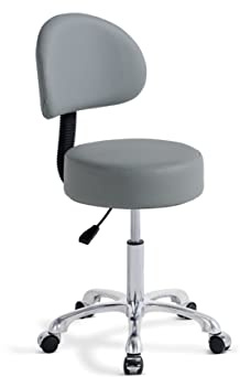 Lilfurni Thick Sturdy Padding with Wheels and Back Support,Swivel Rolling Stool Round Chair,Adjustable Stool for Doctor,Medical,Massage Salon,Office(with Back,Gray