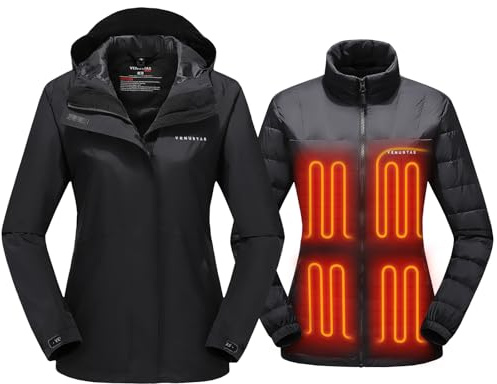 Venustas Women's 3-in-1 Heated Down Jacket, Electric Puffer Jacket with Battery, 90% Down Fill, Winter Snow Ski Heated Coat