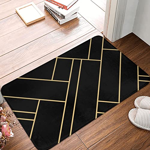 YACANNA Fußmatte für Innen Außen Waschbare Schwarz Gold Stein Geometrische Fußmatte Teppich Boden Dekor Badezimmer Küche Schlafzimmer 60x90cm