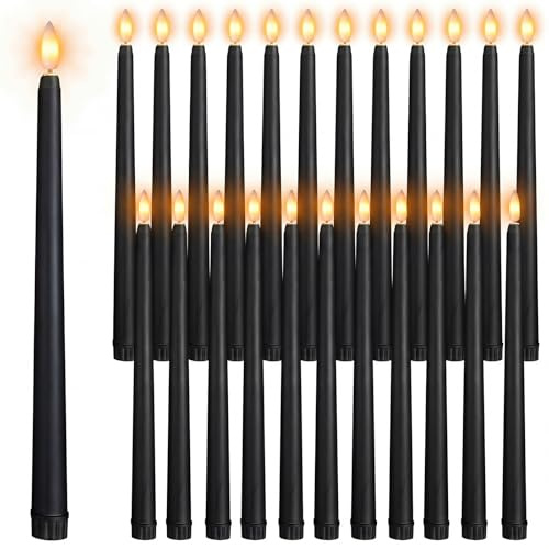 Macarrie 24 Packs Flameless Taper Candles Battery Operated Fake 11 Inch Long Candlelight LED Flameless Candlesticks Flickering Tapered for Christmas Church Prayer New Year Wedding(Black)