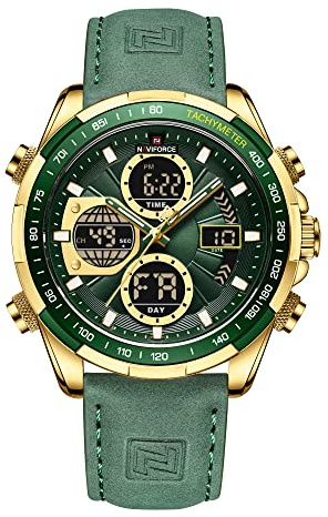 NAVIFORCE Men's Military Digital Watches Analog Quartz Waterproof Watch Sport Multifunctional Leather Wristwatch