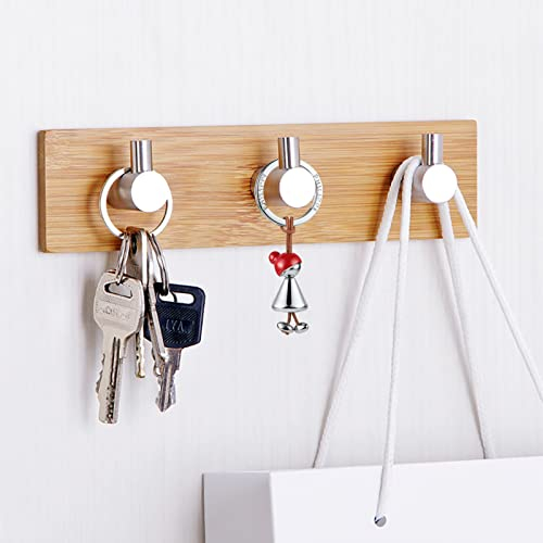Edelstahl-Bambus-Holzhaken, Klebehaken, Bademantelhaken, Bambus-Handtuchhaken, wasserdichte Hakenhalter zum Aufhängen von Mantel, Gürtel, Schlüssel, Headset. im Haus, Küche, Bad (Farbe: 3 Haken)