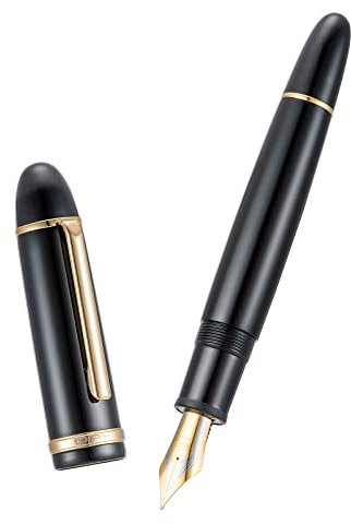Jinhao X159 Black Acrylic Fountain Pen Gold Trim, Large #8 Extra Fine Nib Office Pen Calligraphy Writing