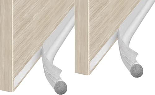 2 x MOXVIO Door Draught Excluder, One-Sided Draft Blocker for Interior Exterior & Front Doors, Adhesive Door Bottom Seal, Weather Stripping Draft Stopper, Cuttable Adjustable Isolation Strip (White)