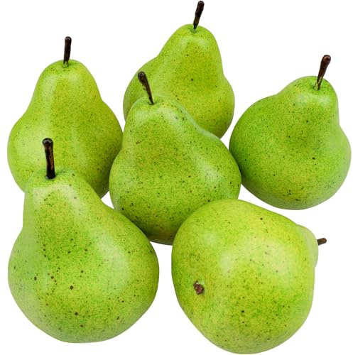 Meiwlong 6pcs Artificial Fake Pears Faux Fruit Home Decoration Kitchen Cabinet Centerpieces Shop Weddings Party Display Christmas Festival Decor Photography Props