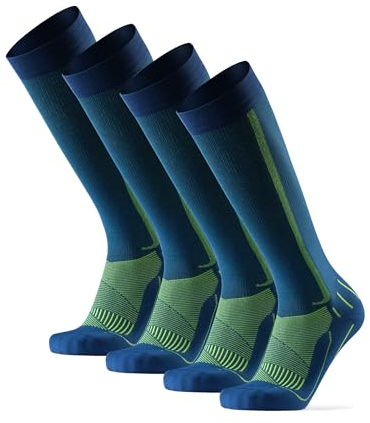 DANISH ENDURANCE 2 Paar Kompressionsstrümpfe, Sport Kompressionssocken, 21-26 mmHg, Unisex, für Herren & Damen, Blau/Neon Gelb, 39-42