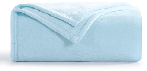Aisbo Fleecefilt 150x200 - sängfilt 90, stor sofffilt, filt 150 x 200 cm flanell, extra mjuk och varm, ljusblå, 100% mikrofiberfilt