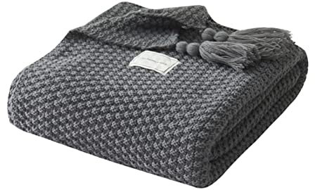 MRBRON Tagesdecke mit Fransen Kuscheldecke Boho Decke aus Strick, Plaid, Sofa, Tischdecke, Tagesdecke, Nordisch, Warm, Weich, Handgefertigt für Strand, Picknick (Grau,130x170CM)