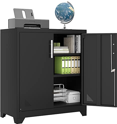 YITAHOME Aktenschrank Abschließbar, Metallschrank mit 2 Verstellbare Einlegeböden, Büroschrank Stahlschrank mit Belüftungslöcher für Arbeitszimmer Büro Garage Schule, Schwarz, 80 x 40 x 90cm