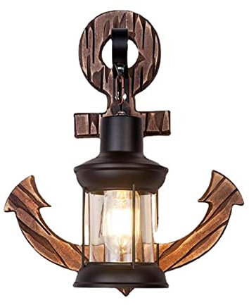 Rustikale Wandleuchte E27 Vintage Holz Wandlampe Industrial Metall Wandleuchter Lampenschirm Aus Glas Kerzenleuchter Für Innen Haus Wohnzimmer Schlafzimmer Balkon Esszimmer Landhaus Dekoration ( Color