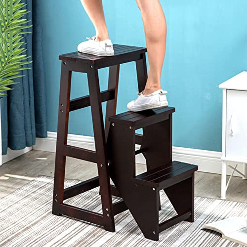 KAZUP Indoor-Kletterhocker, 3-Stufen-Hocker aus Holz, klappbare Trittleiter für den Innen- und Außenbereich, Küchen-Trittleiter, Stühle, tragbare Schuhbank/Blumenregal, sicher, rutschfest, schwarz