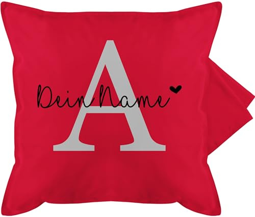 Kissenbezug - Initialen - Buchstabe Name anpassbar Herzchen I Geschenk Anfangsbuchstabe mit Name - 50 x 50 cm - Rot - buchstabenkissen a namenskissen Buchstaben anfangsbuchstaben kuschelkissen