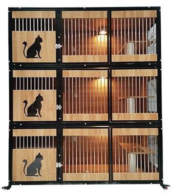 WAOCEO Katze-Hundehaus Holz-Katzenvilla, luxuriöser Katzenkäfig, extra großer Raum, for den Haushalt, Zucht, Katzenkäfig, einlagig, dreilagig, Katzenschrank Katzenkäfig