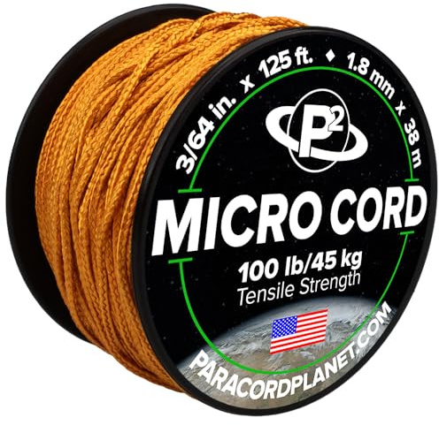 Paracord Planet Micro Paracord – tunn flätad sladd för hantverk, fiske och gör-det-själv-projekt i 38 m spolar – gullris