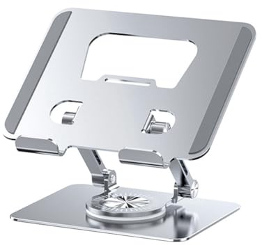 Rordigo Universal Laptop Stand with 360° Rotating Base, Height Adjustable, Multi-Angle Adjustable, Foldable, Mounted Reading Bookcase, Silver,