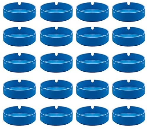 20 Posaceneri Pedro, colore azzurro in Melamina Italiana - 9,2 cm x 2,2 cm, Bianco, Leggero e Pratico, Anti Bruciatura, Impilabile, Facile da Pulire