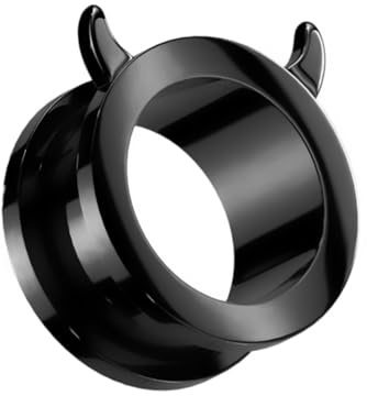 Treuheld® Schwarzer Flesh Tunnel mit Teufel Hörnern | 6 Größen