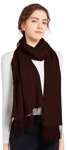 ELF KUCKUCK Schal Damen Winter Baumwolle Winterschal Pashmina, Dunkel Kaffee