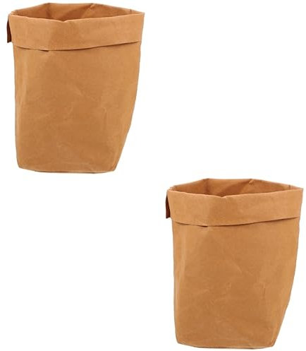 Amosfun 2pcs Kraft Paper Storage Bags Reusable Washable for Garden Onions Potatoes Garlic
