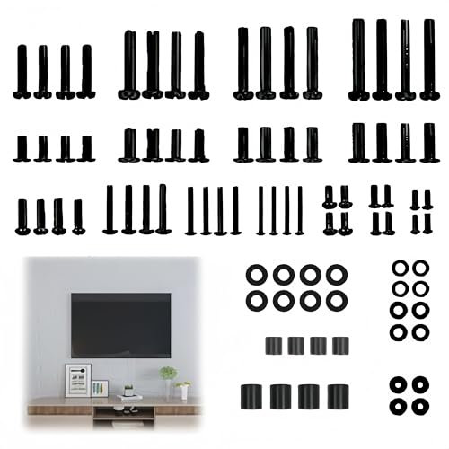 Universal TV Mounting Hardware Kit, TV Bracket Screws, Includes M4 M5 M6 M8 Screws Washers & Spacers - Works with Most TV Wall Bracket Monitor & TV Stand 88 PCS Pack Black Loopunk