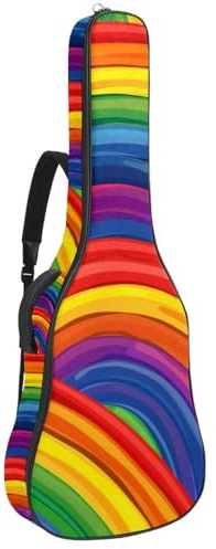 Gitarrentasche für Akustikgitarre mit zwei Taschen, lustiger Regenbogen, wasserabweisend, doppelt verstellbarer Schultergurt, Gitarrentasche, Lustiger Regenbogen, 42.9x16.9x4.7 in, Stilvoll