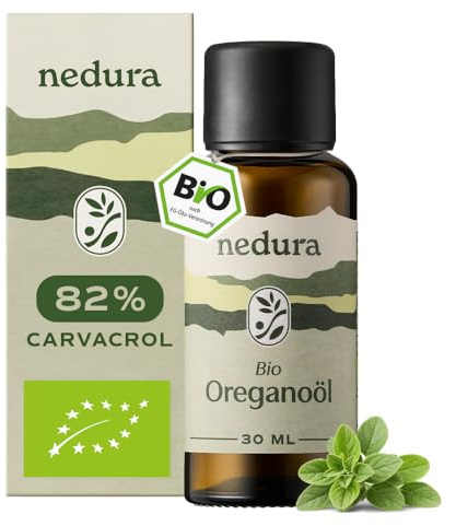 nedura® BIO Oregano Öl [100% NATURREIN] +82% Carvacrol - Oregano Oil in Lebensmittelqualität - Vielseitiges Ätherisches Öl Hochdosiert - Oreganoöl Bio aus Griechenland - 30ml