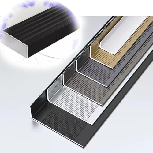 ZIUSFAC Treppenkante Treppenkantenprofil Aluminium Treppenwinkel 60cm 80cm 150cm Stufenkantenprofil Winkelprofil Wasserdicht Stufenkantenprofil - Treppenwinkel Treppenprofil(Black,L 60cm/23.6in)